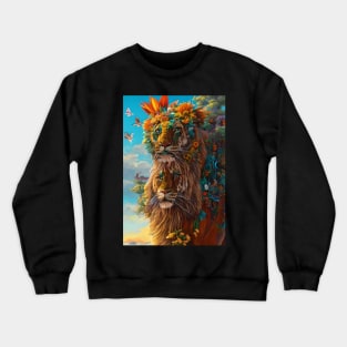 Colorful Lion with flowers surrealist impressionist style Chambala paradise Crewneck Sweatshirt